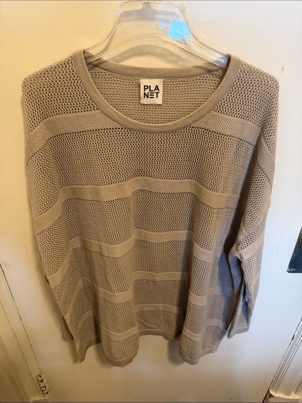 Planet Scoop-Neck Open Knit Sweater in Taupe